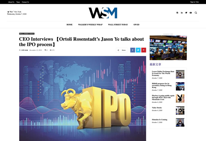 CEO Interviews – Ortoli Rosenstadt’s Jason Ye Talks About The IPO Process